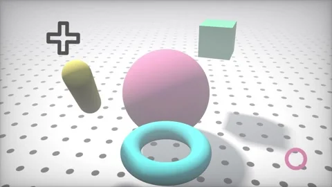 Abstract 3D geometric shapes floating over a dotted floor seamlessly looping Stock Footage 333517556