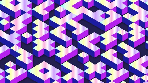 Abstract 3d geometric shapes loop animation. Iridescent color. labyrinth pattern Stock Footage 187173270