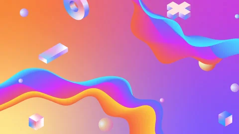 Abstract 3d geometric shapes Modern background, Memphis style. gradient waves Video stock 178092290