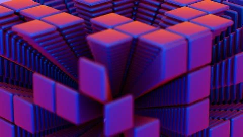 Abstract 3D Geometric Structure of Stacked Squares in Vibrant Colors Stock Illustration