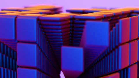 Abstract 3D Geometric Structure of Stacked Squares in Vibrant Colors Stockillustratie