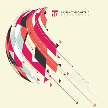 Abstract 3D geometric, triangle, lines striped multicolor wrapping ball on ye 스톡 일러스트