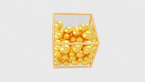 Abstract 3d glass cube with balls inside. 4k computer render animation. Creative Stockbeeldmateriaal 106224245