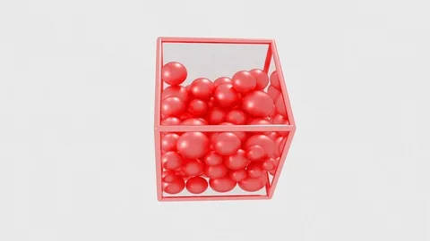 Abstract 3d glass cube with balls inside. 4k computer render animation. Creative Stockbeeldmateriaal 106224293