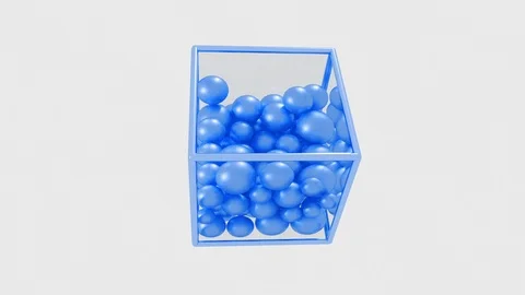 Abstract 3d glass cube with balls inside. 4k computer render animation. Creative Stockbeeldmateriaal 106224386