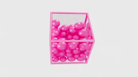Abstract 3d glass cube with balls inside. 4k computer render animation. Creative Stockbeeldmateriaal 106224446