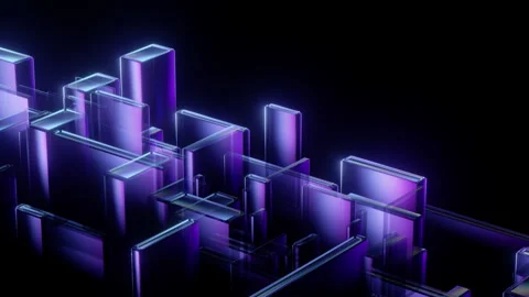 Abstract 3D Glass Cubes Motion Graphic Animation with Purple Neon Glow 스톡 동영상 346517559