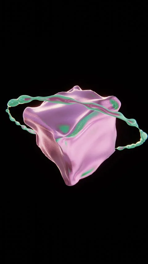 Abstract 3d glitter shimmer morphing liquid cube shape metallic circle ring Video stock 282810512