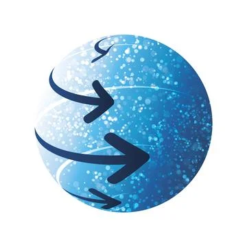 An abstract 3d glittering spinning sphere design with and directional arrow.. Stock Illustration