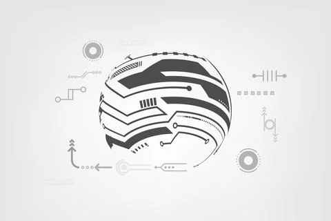 Abstract 3D globe with digital circuit lines and futuristic tech elements 스톡 일러스트