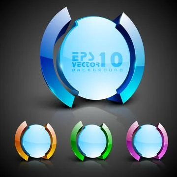 Abstract 3D glossy icon sets in yellow, blue, green or pink color with blue.. 库存插图