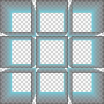 Abstract 3D Glowing Neon Cube Grid - PNG Transparent Background 스톡 일러스트