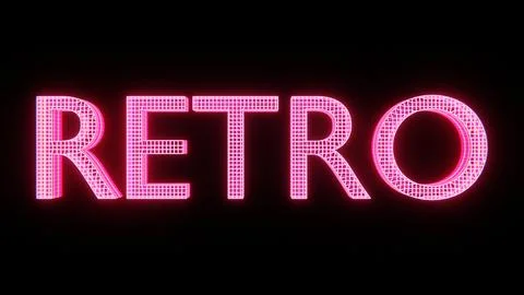 Abstract 3D glowing neon retro 80s text signage letter bulb vibrant colours Stock Illustration