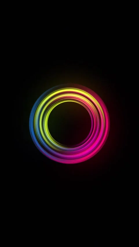 Abstract 3D Glowing Rainbow Neon Ring Mobile Background Stock Footage 335237500