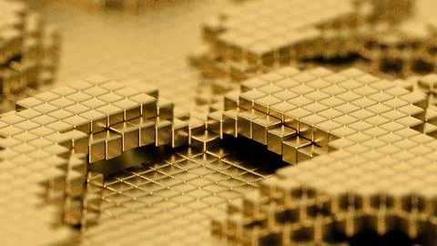 Abstract 3D Gold Cube Surface with Depth Stock Illustration