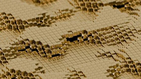 Abstract 3D Gold Cube Surface with Depth Stock Illustration