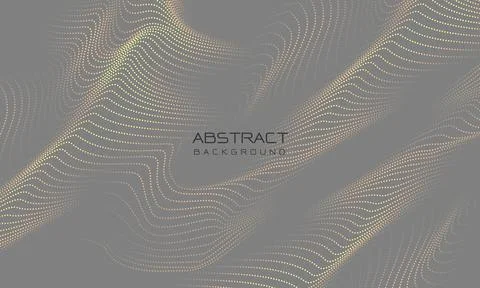 Abstract 3D gold dots wave curve motion light on black with blank space Stock Illustration