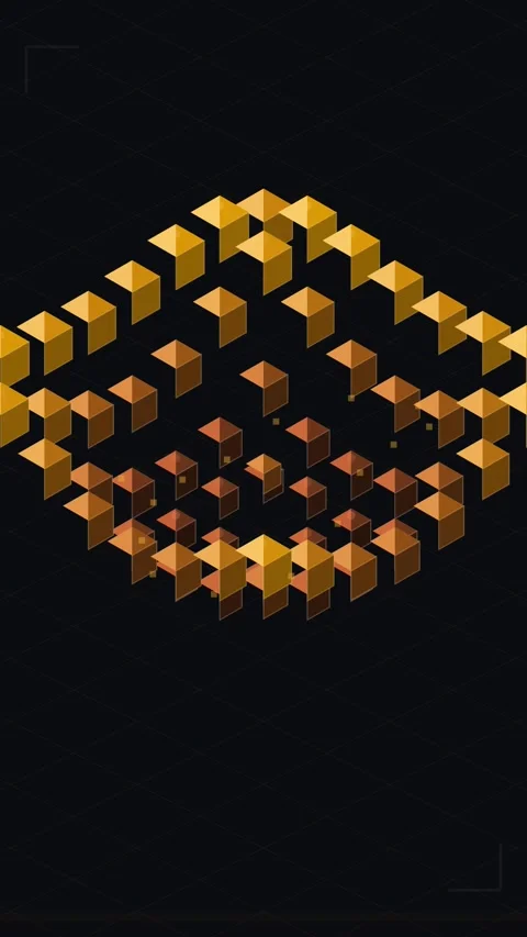 Abstract 3D Golden Cube Pattern Animation on Dark Background Video stock 346203461