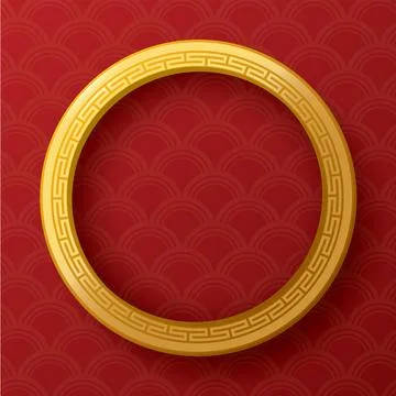 Abstract 3D golden ring oriental pattern style on red background. Chinese N.. Stock Illustration