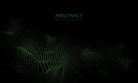 Abstract 3D green dots wave curve motion light on black with blank space Stock Illustration