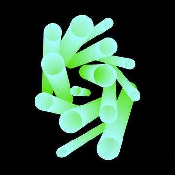 Abstract 3D green geometric tubes arranged in a circular vortex pattern . 库存插图