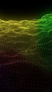 Abstract 3D grid of glowing yellow and green dots forming a wavy terrain ag.. 스톡 사진