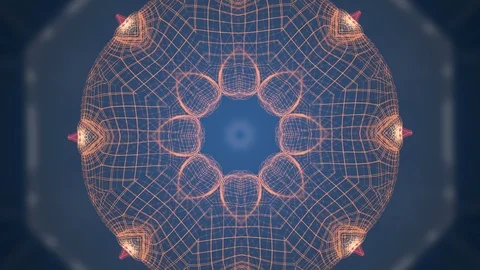 Abstract 3D grid or mesh round pattern of pulsating geometric network over dark Stock Footage 124655494