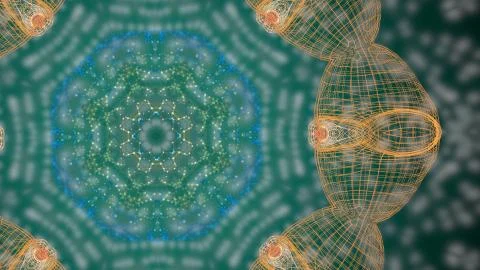 Abstract 3D grid or mesh round pattern of geometric network over dark blurred Stock Illustration