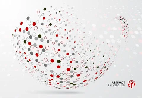 Abstract 3d halftone dots patter red, black and gray color wrap on curve circ Illustrazione stock