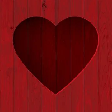 Abstract 3D heart frame on red painted cut timber panels square background .. Stock Illustration