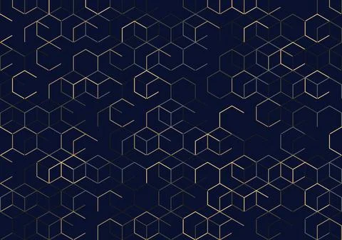 Abstract 3D hexagons dimension pattern on dark blue background texture Stock Illustration