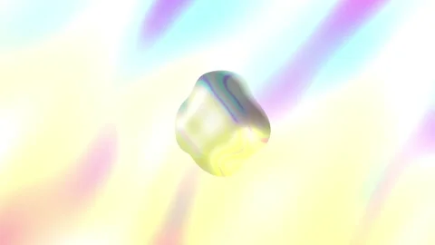 Abstract 3D Holographic Iridescent Orb on Pastel Multi-Color Liquid Silk Fl.. Stock Footage 345021485