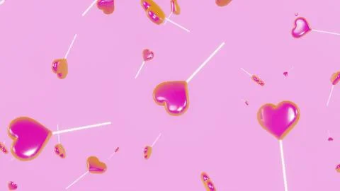 Abstract 3D horizontal background falling Valentine heart love candy lollipops Stock Illustration