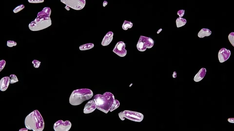 Abstract 3D horizontal backgrounds falling disco ball Valentine heart love retro Stock Footage 297095841