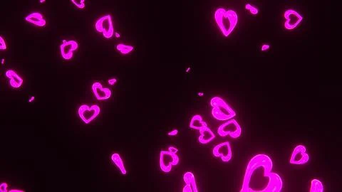 Abstract 3D horizontal backgrounds falling heart neon confetti Valentines Illustrazione stock