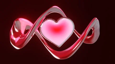 Abstract 3D horizontal backgrounds Valentine neon glowing heart romance glass Video stock 297315585
