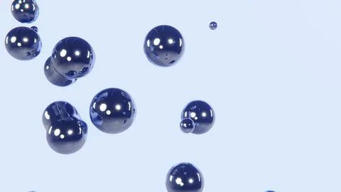 Abstract 3D horizontal falling liquid chrome metallic reflection silver spheres Illustrazione stock