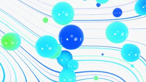 Abstract 3d horizontal flying bubbles sphere Frutiger Aero Y2K blue green Stock Footage 302096403