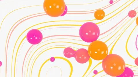 Abstract 3D horizontal flying bubbles sphere Frutiger Aero orange pink summer Stock Illustration