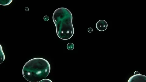 Abstract 3D horizontal flying flowing black green marble bubbles liquid reflect Stock Footage 311569208