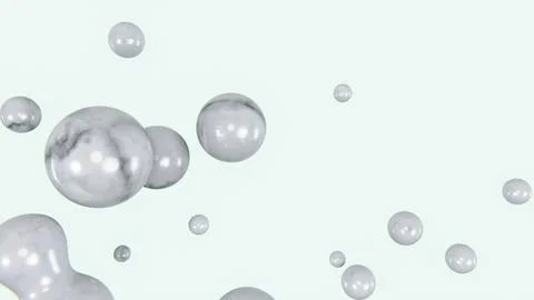 Abstract 3D horizontal flying flowing white green marble bubbles liquid Stock Illustration