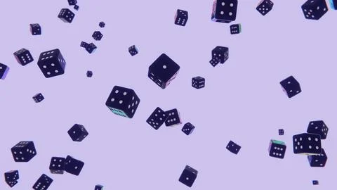 Abstract 3D horizontal image poster infinite falling dice cubes rain metallic Stock Illustration