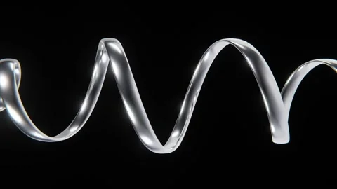 Abstract 3D horizontal loop animation curve spiral twist trendy metallic chrome Video stock 308640275