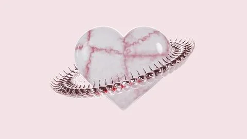 Abstract 3D horizontal marble heart veins trendy chrome metallic reptile scales Stock Illustration