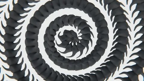Abstract 3D horizontal matte black snake spine DNA render 4K white wallpaper Stock Illustration