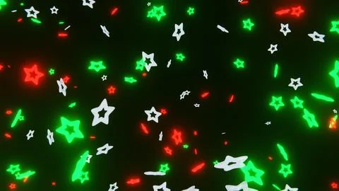 Abstract 3D horizontal winter backgrounds falling stars neon green red shine Stock Illustration