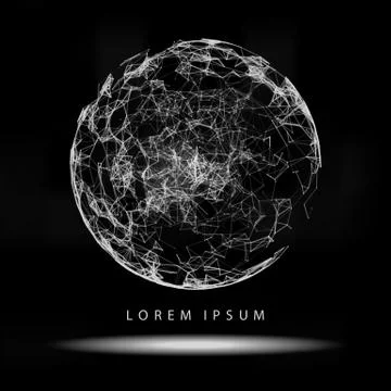 Abstract 3d Illuminated distorted Mesh Sphere . Neon Sign . Futuristic Stock Illustration