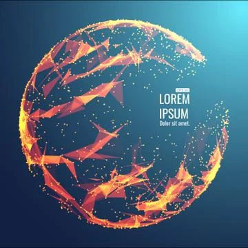 Abstract 3d Illuminated distorted Mesh Sphere . Neon Sign . Futuristic Stock Illustration
