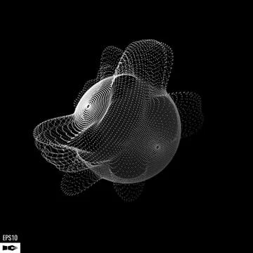 Abstract 3d Illuminated distorted Mesh Sphere . Neon Sign . Futuristic Stock-Illustration