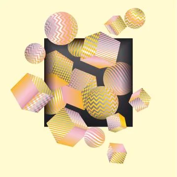 Abstract 3d illusion geometric composition in pale pastel yellow and pink col 库存插图